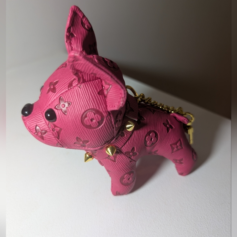 Monogram Pink French Bull Dog Keychain Or Purse Charms with Gold Accents